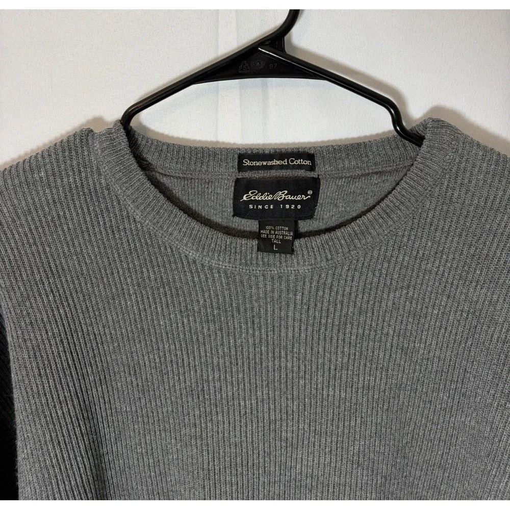 Eddie Bauer Men's Grey Ribbed Knit Cotton Pullover Crewneck Tall Large - Picture 4 of 14